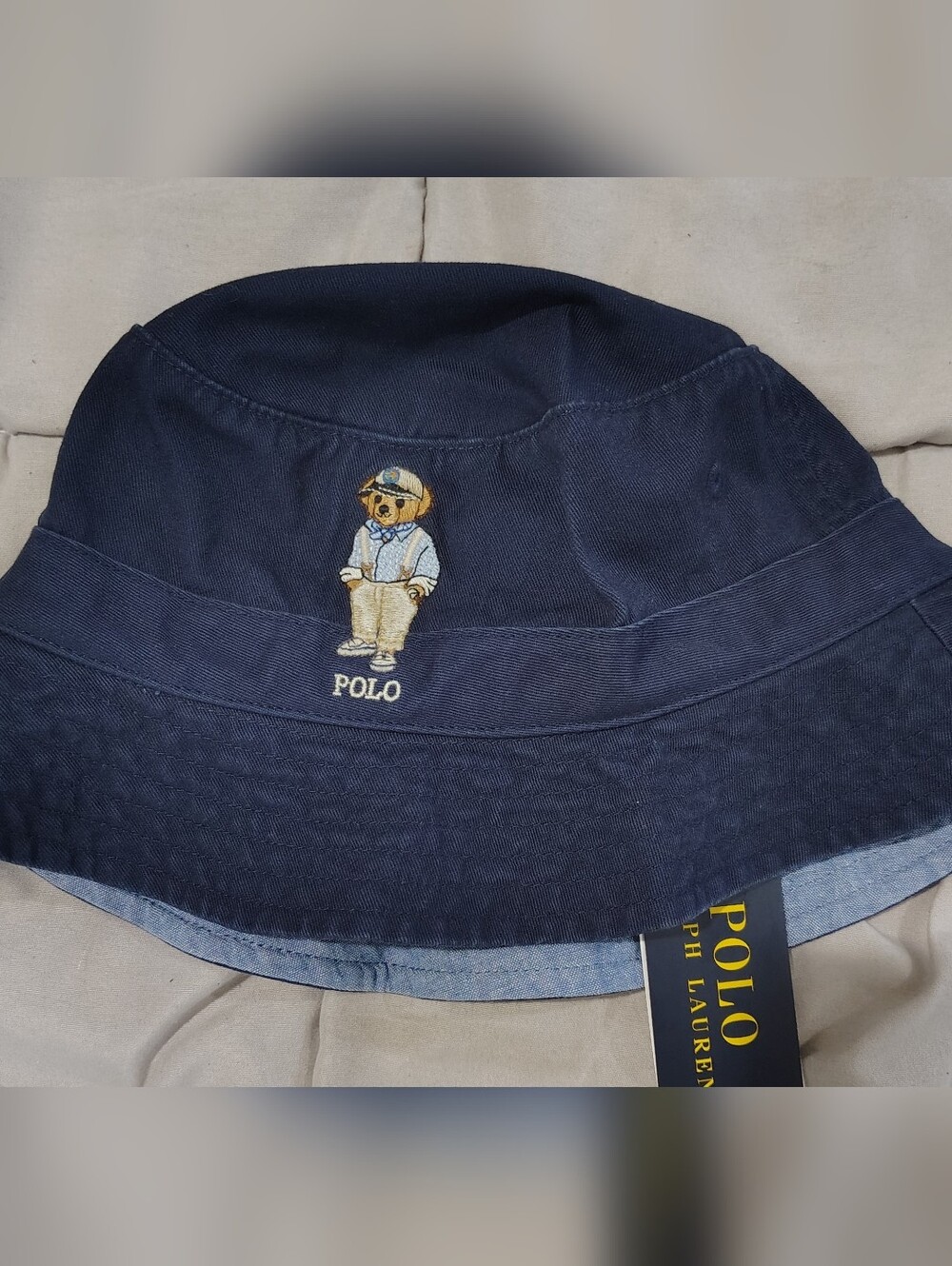 NWT Polo Ralph Lauren Polo Bear Bucket Hat Navy Blue Cotton S/M Embroidered